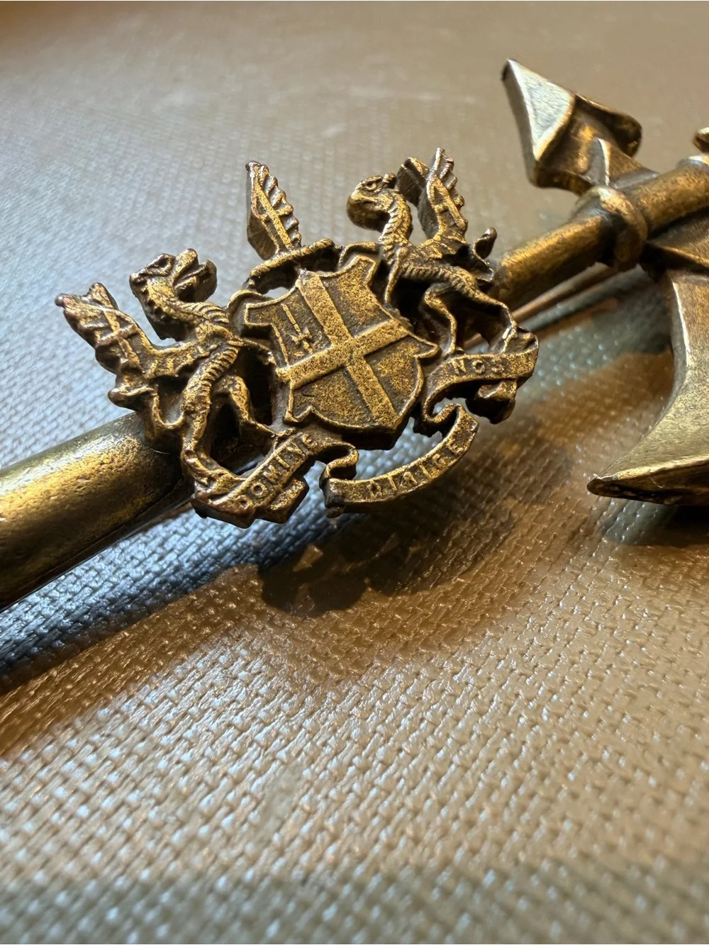 Vintage Coro Heraldic Battle Axe Brooch Pin Medieval Coat of Arms Gold Tone